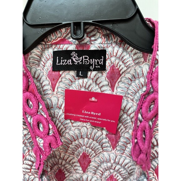 NWT Liza Byrd Geo Print Pink Embroidery Tunic Dress Cover Up Womens Sz L - Picture 2 of 6